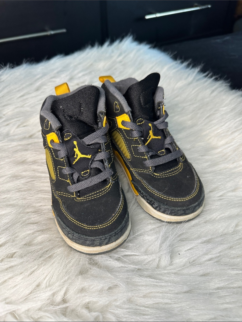 Jordan Kids Black and Yellow High-Top Sneakers